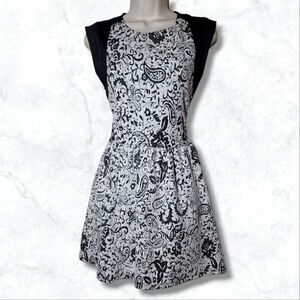 Pull&Bear Black & White Paisley Cap Sleeve Fit & Flare Skater Dress